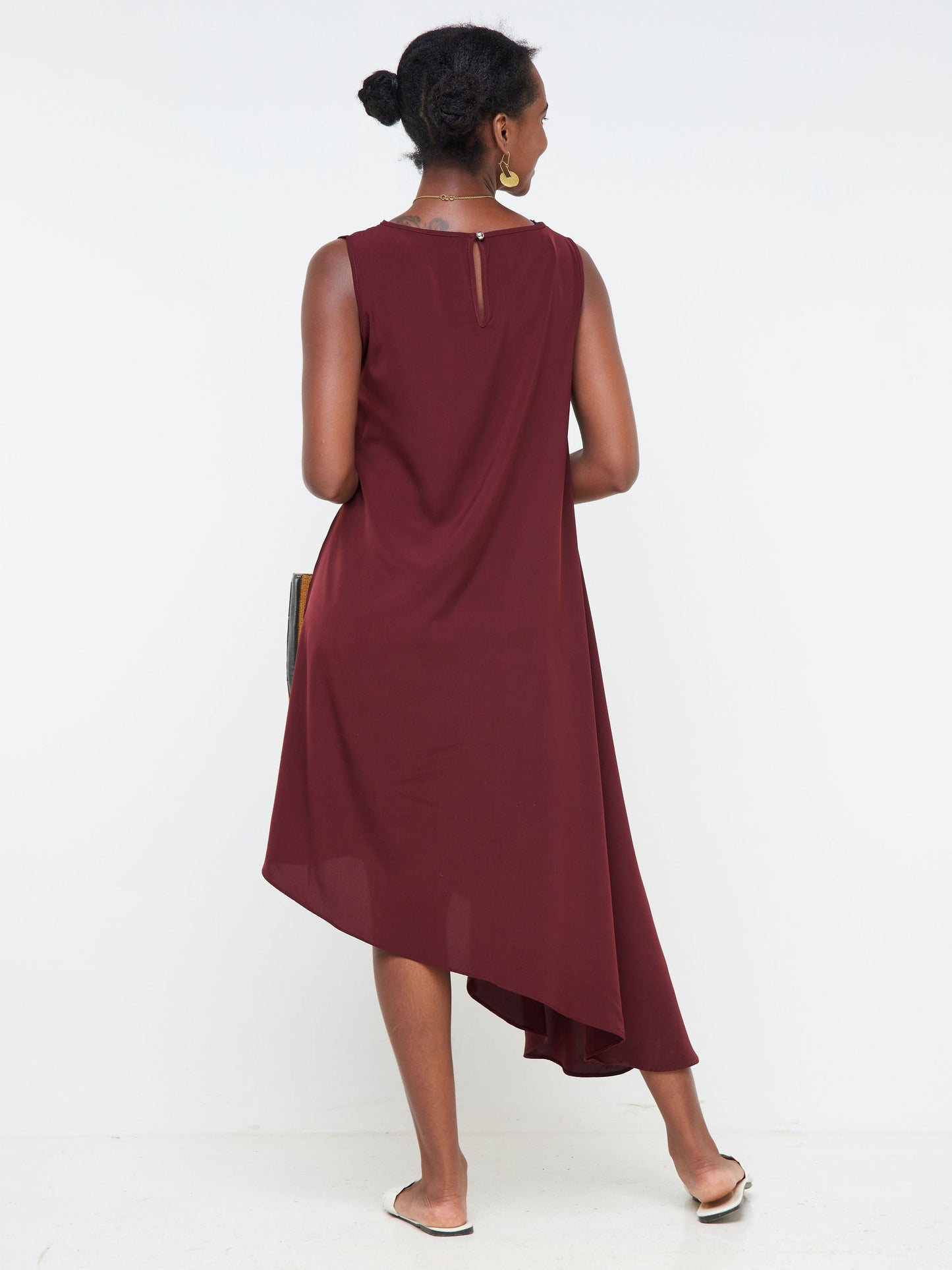 Vivo Nana Boat Neck Asymmetrical Dress - Burgundy