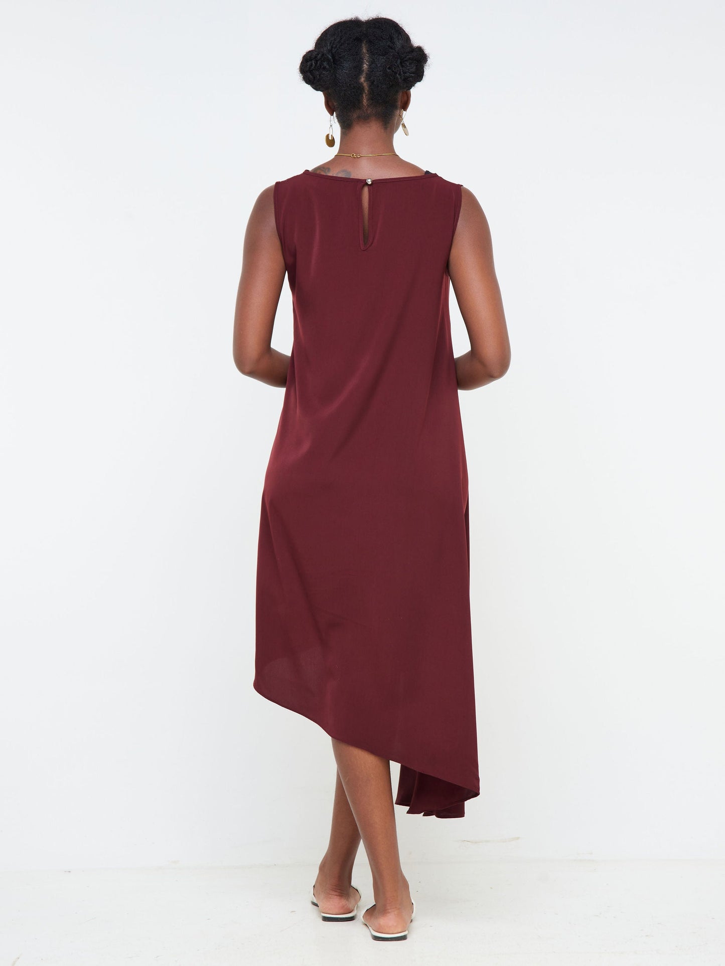 Vivo Nana Boat Neck Asymmetrical Dress - Burgundy