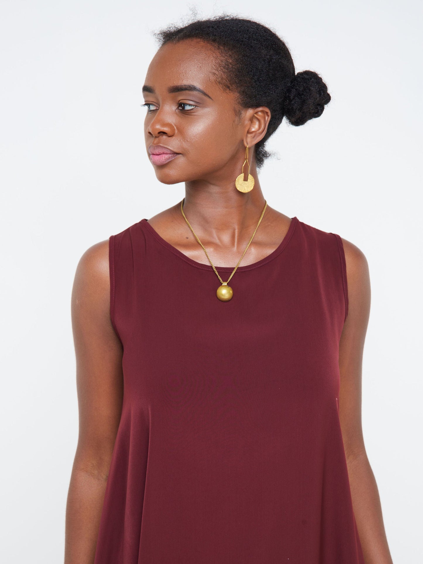 Vivo Nana Boat Neck Asymmetrical Dress - Burgundy