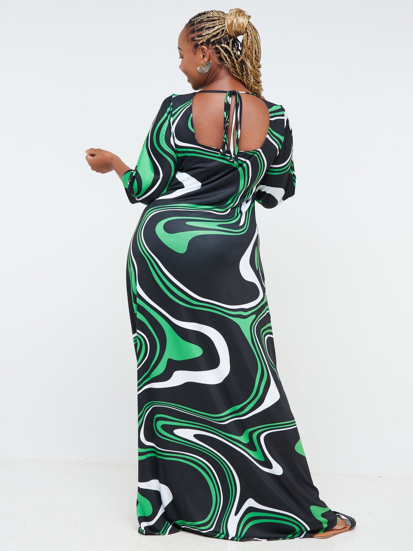Vivo Nana Square Neck Maxi Dress - Black / Green Abstract Print