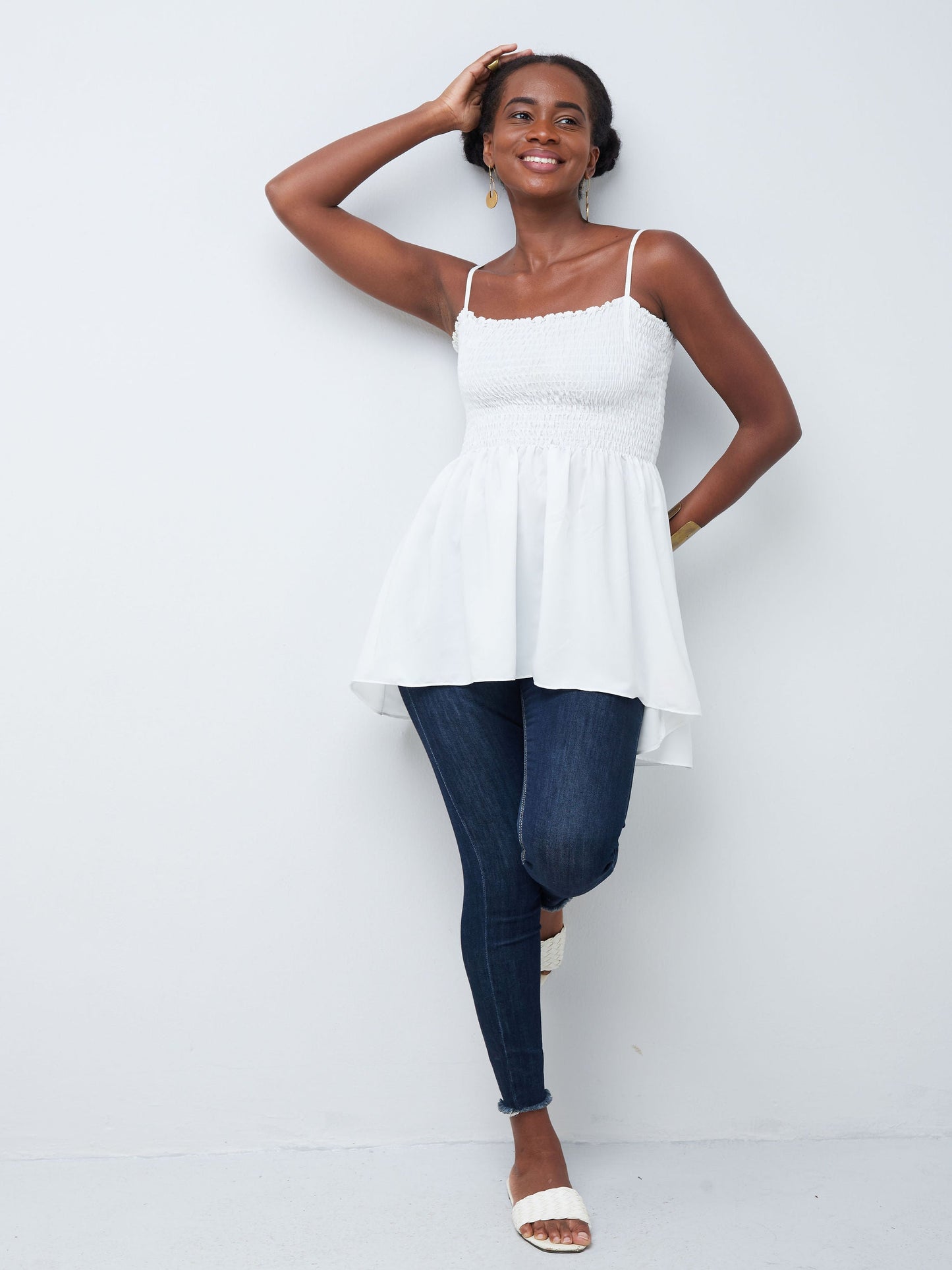 Vivo Nana Shirred High Low Top - White