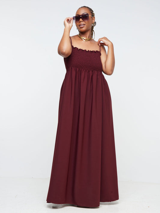 Vivo Nana Shirred Maxi Dress - Maroon