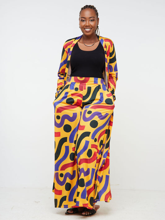 Vivo Arusha Wide Leg Pants - Mustard / Black Abstract Print