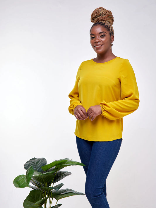 Vivo Basic Long Sleeved Bishop Top - Mustard