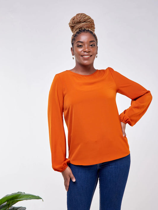 Vivo Basic Long Sleeved Bishop Top - Rust
