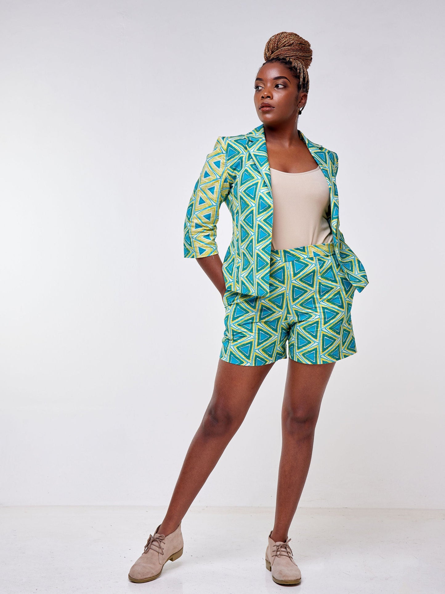 Safari Mara Shorts - Blue / Mustard Ankara Print