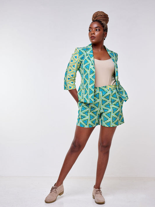 Safari Mara Shorts - Blue / Mustard Ankara Print