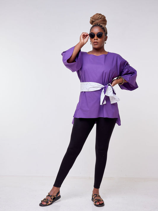 Safari Mara 3/4 Sleeve Flounce Tunic Top- Purple