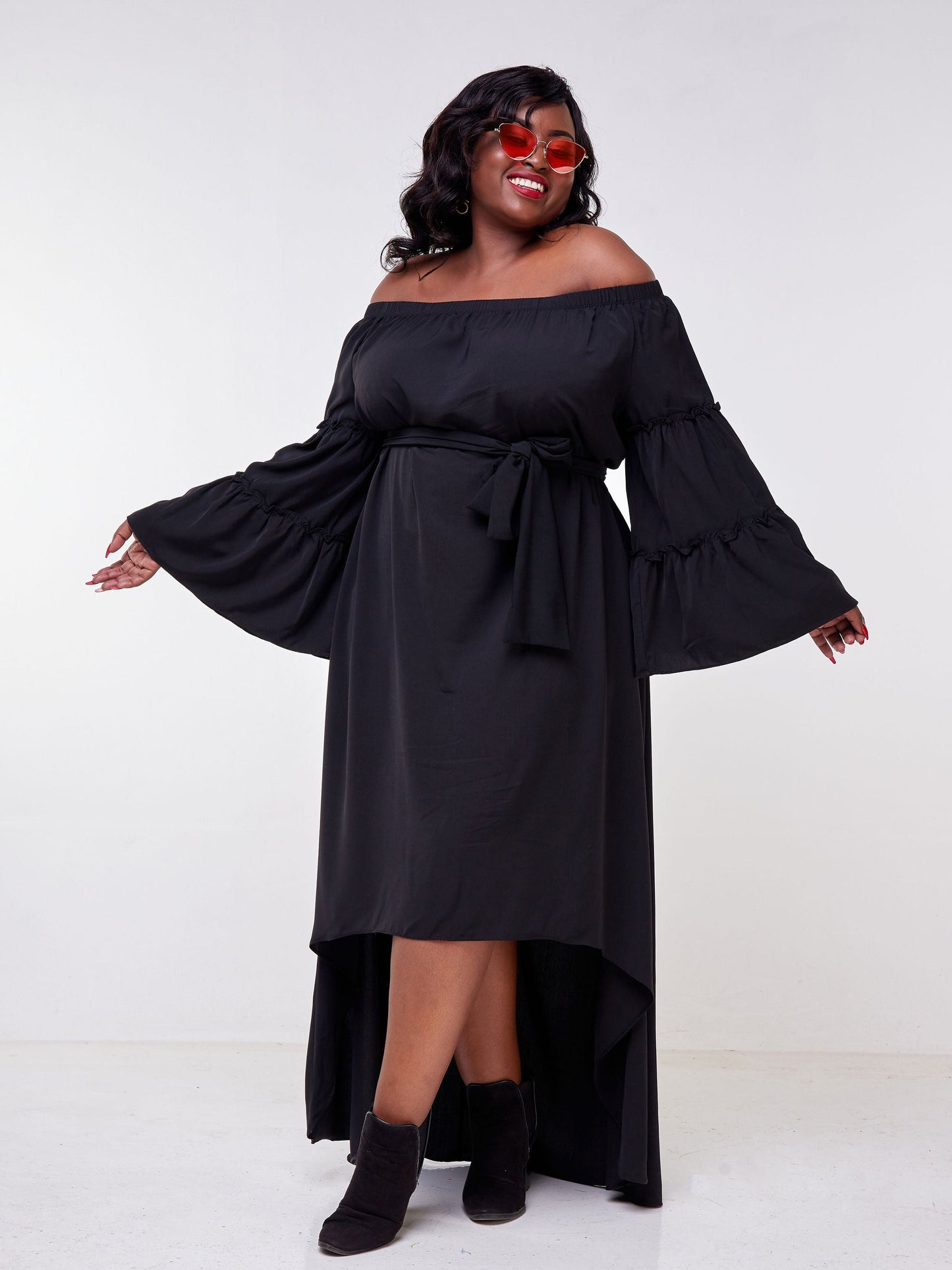 Vivo Malindi Off Shoulder High Low Dress - Black