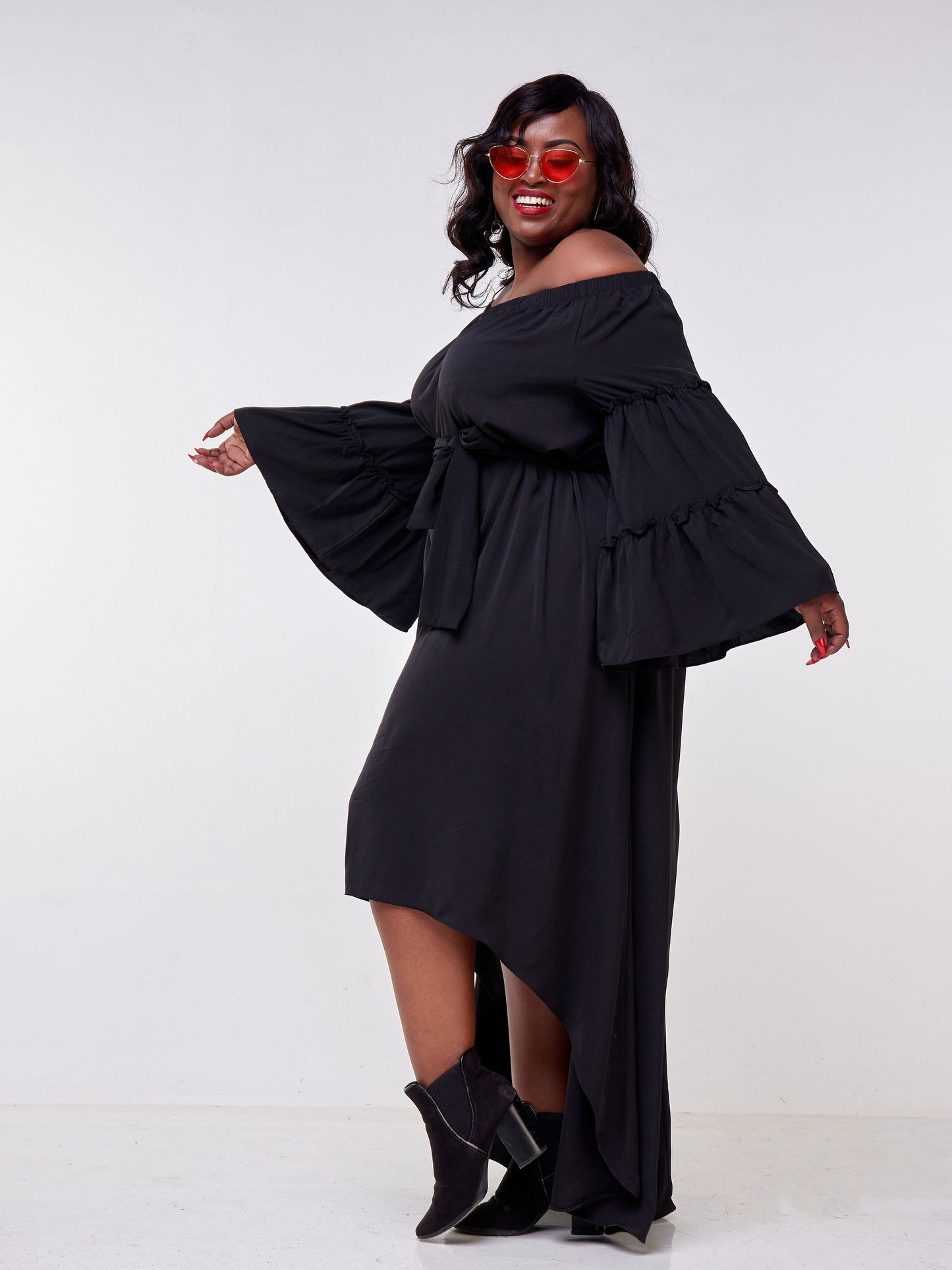 Vivo Malindi Off Shoulder High Low Dress - Black
