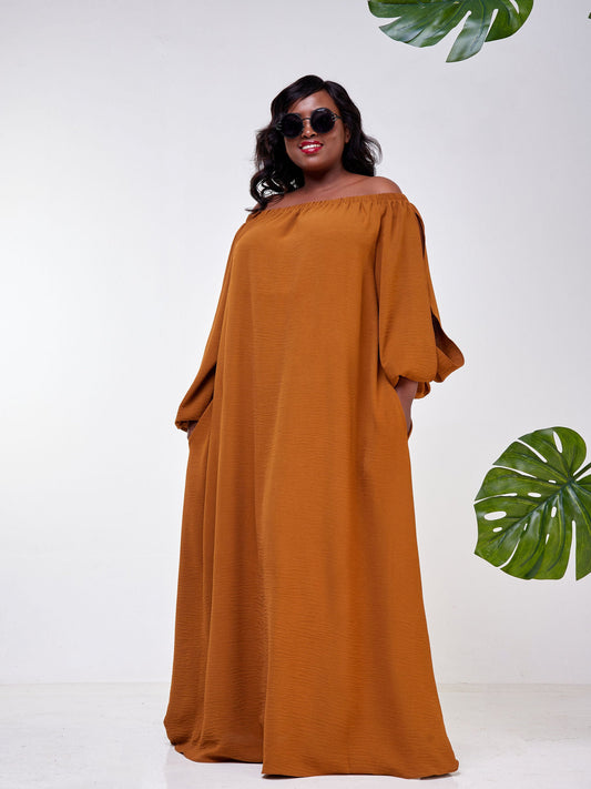 Vivo Dayo Off-Shoulder Slit Maxi Dress - Brown