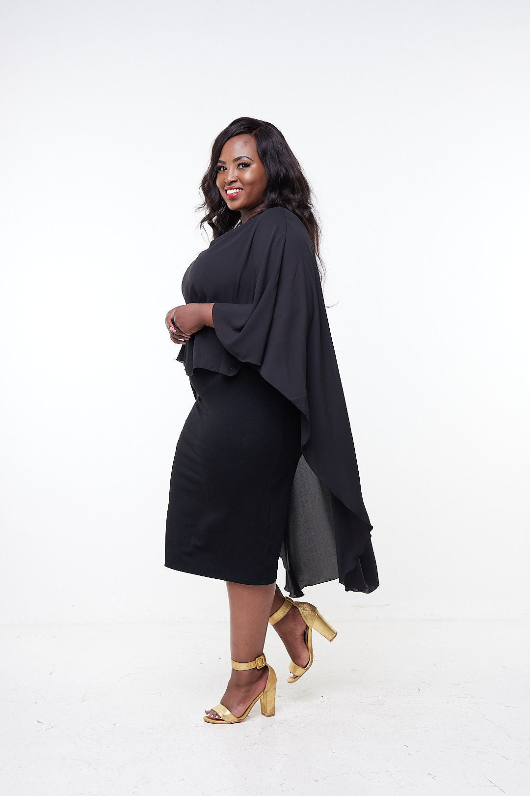 Vivo Adisa Cape Shift Dress  - Black