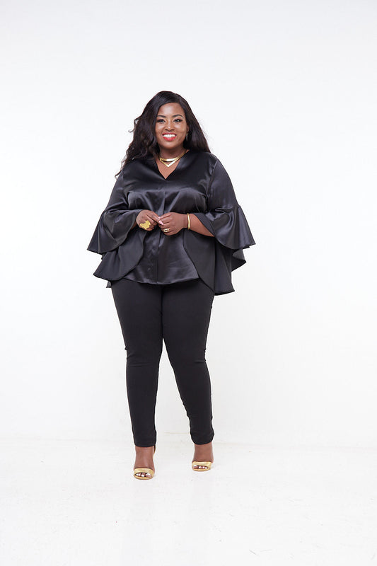 Vivo Adisa Flounce Sleeve Top - Black