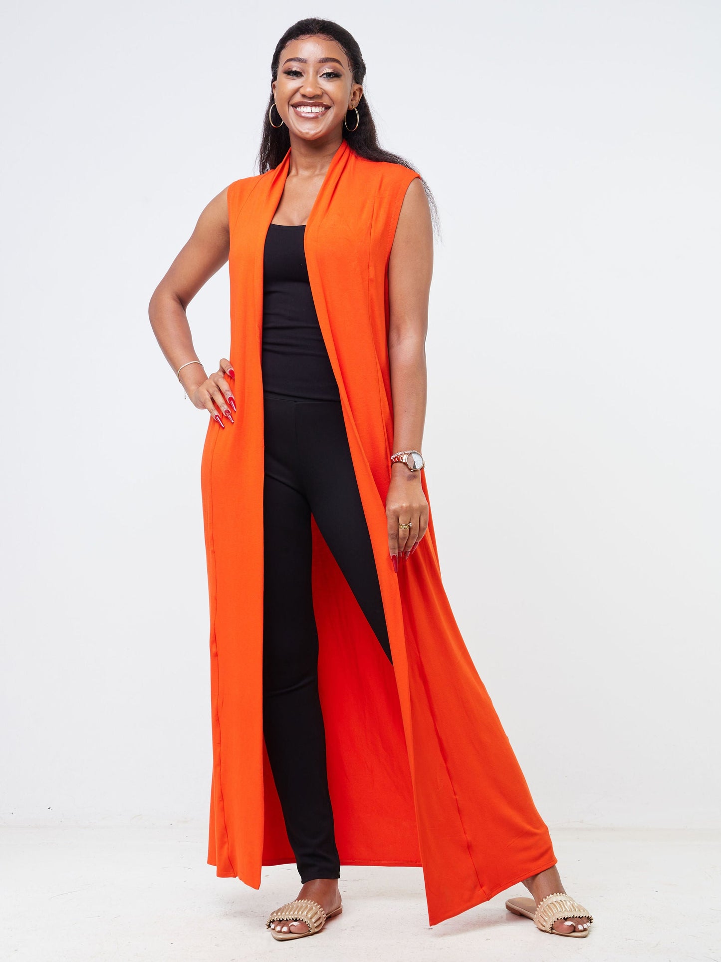 Vivo Basic Sleeveless Extra Long Lily Waterfall - Orange