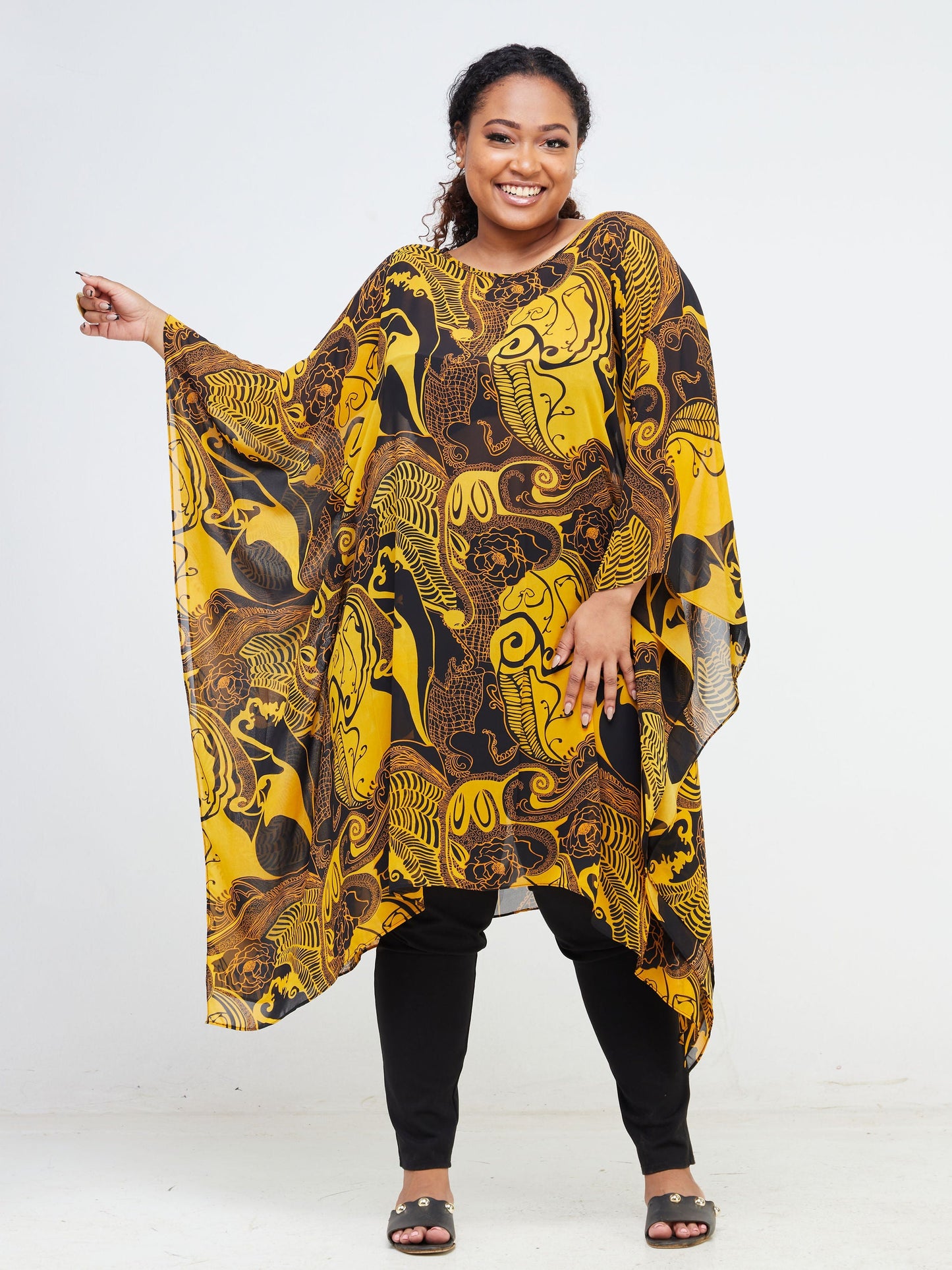 Vivo Basic Destiny Chiffon Top - Mustard / Black Floral Print