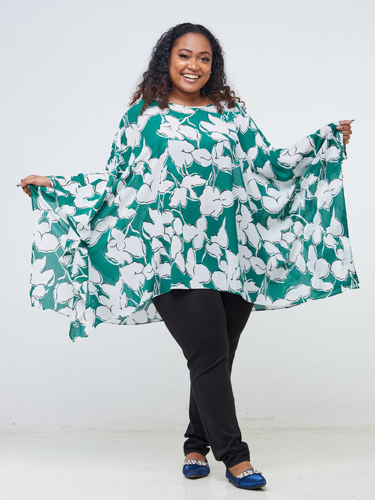 Vivo Basic Wide Loose Top - Green / White Floral Print