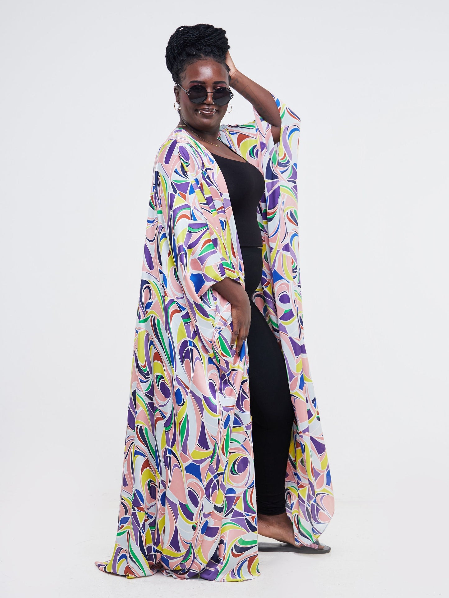 Vivo Muna Satin Kimono - Purple / Multicolor Abstract Print