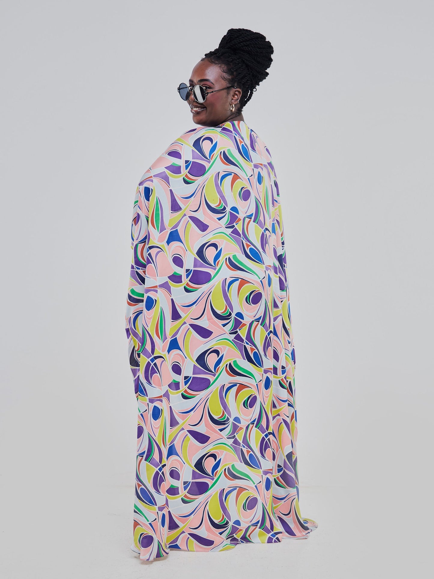 Vivo Muna Satin Kimono - Purple / Multicolor Abstract Print