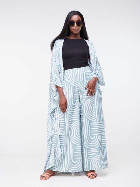 Vivo Malindi Open Kaftan (JK)  - Mint Green / White Abstract Print