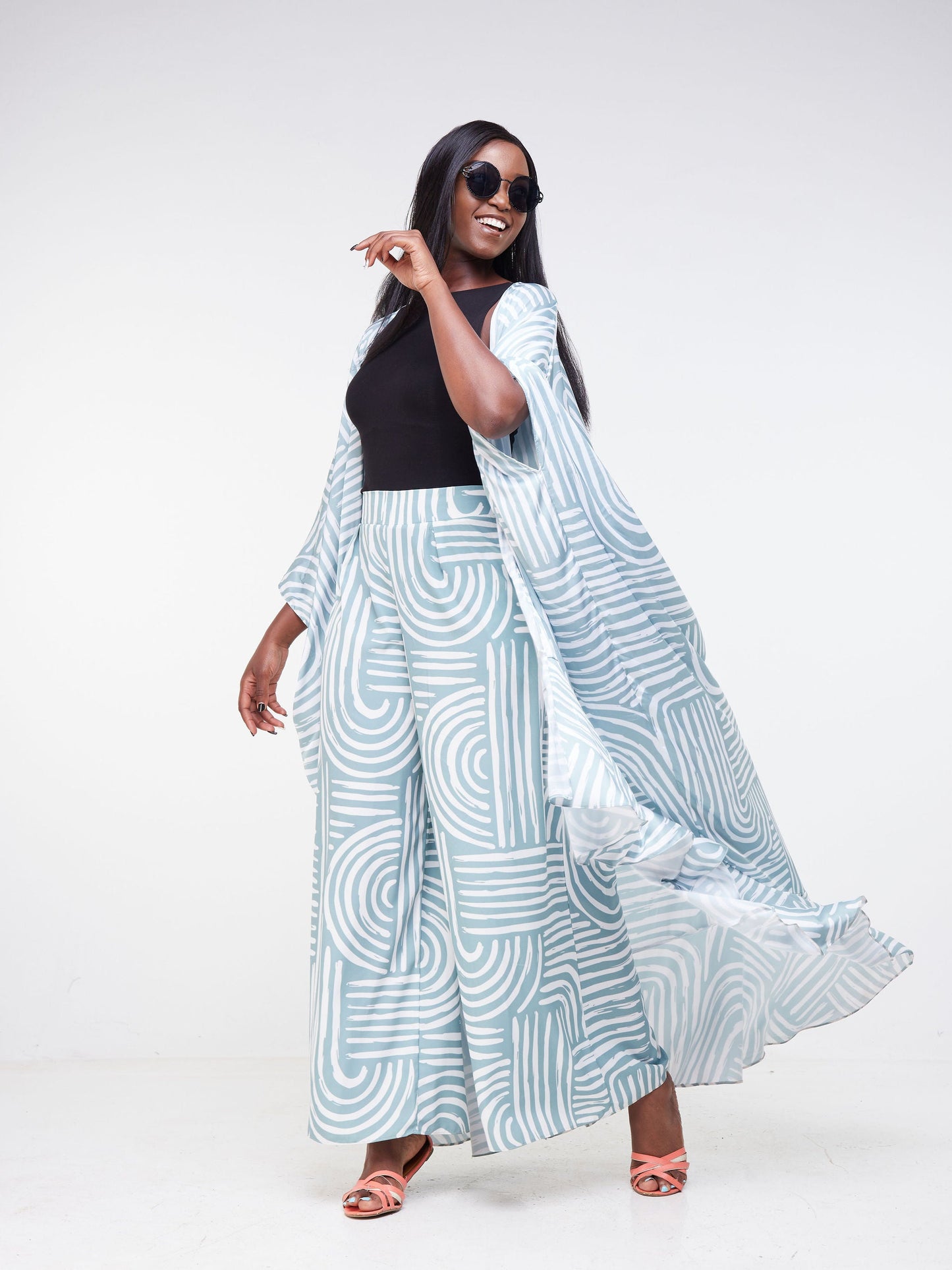 Vivo Malindi Open Kaftan (JK)  - Mint Green / White Abstract Print