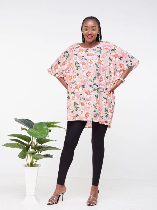 Vivo Maisha Dolman Top - Peach / Green Floral Print
