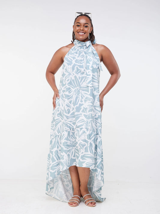 Vivo Malindi Halter High Low Midi Dress (JK) - Mint / White Floral Print