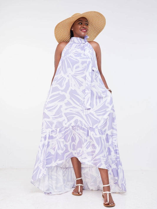 Vivo Malindi Halter High Low Midi Dress (JK) - Lilac / White Floral Print