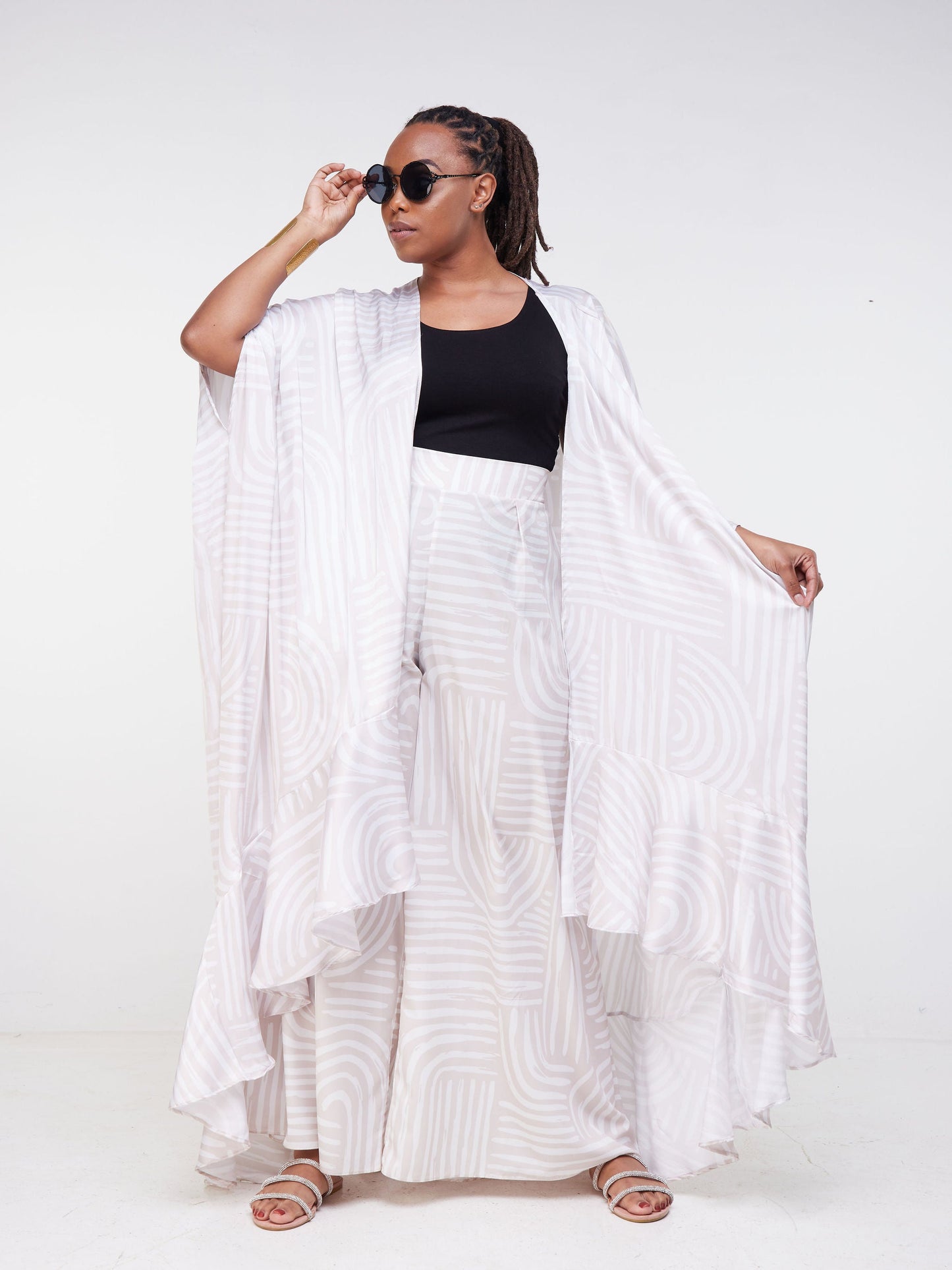 Vivo Malindi Open Kaftan (JK) - Nude / White Abstract Print