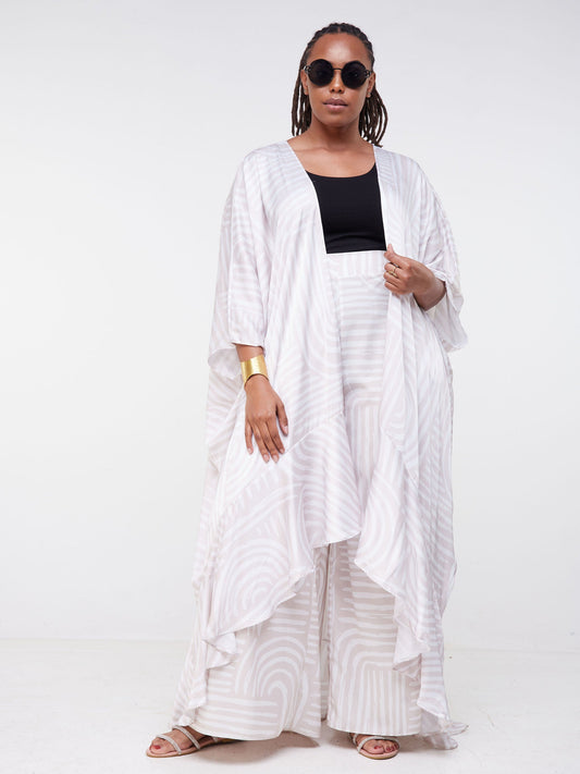 Vivo Malindi Open Kaftan (JK) - Nude / White Abstract Print