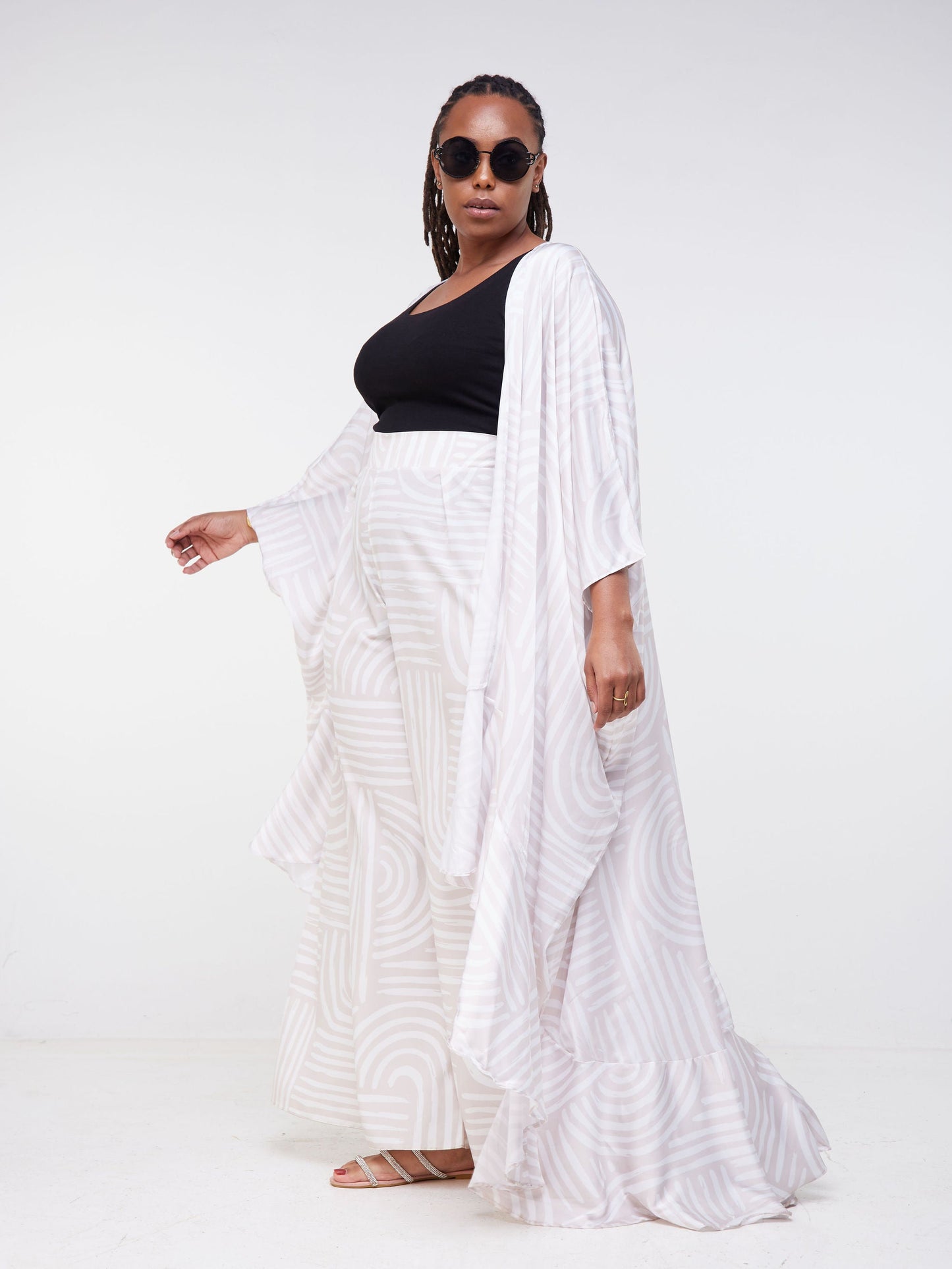 Vivo Malindi Open Kaftan (JK) - Nude / White Abstract Print