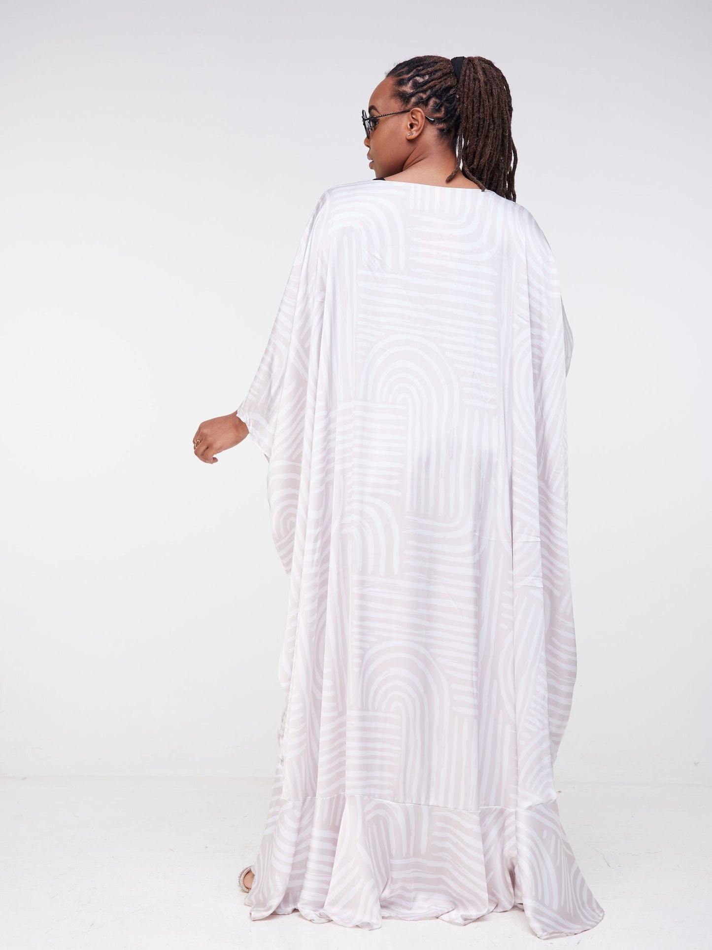 Vivo Malindi Open Kaftan (JK) - Nude / White Abstract Print