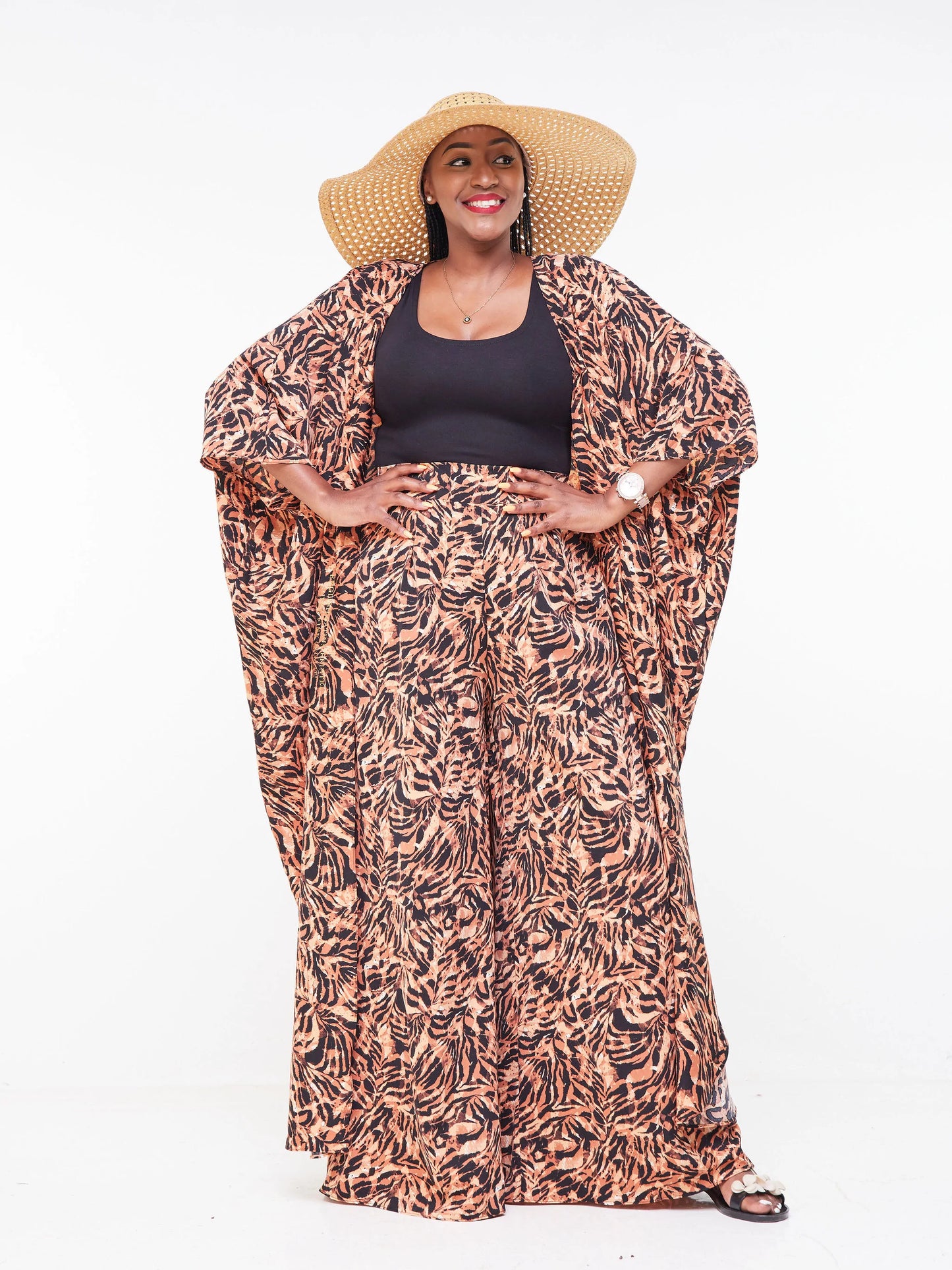 Vivo Malindi Crepe Palazzo Pants  - Black / Brown Animal Print