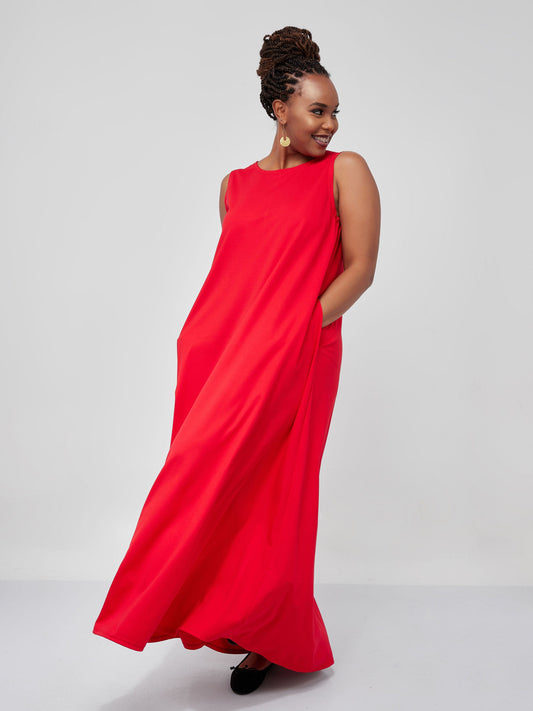 Vivo Basic Sleeveless Kena Tent Maxi Dress - Red