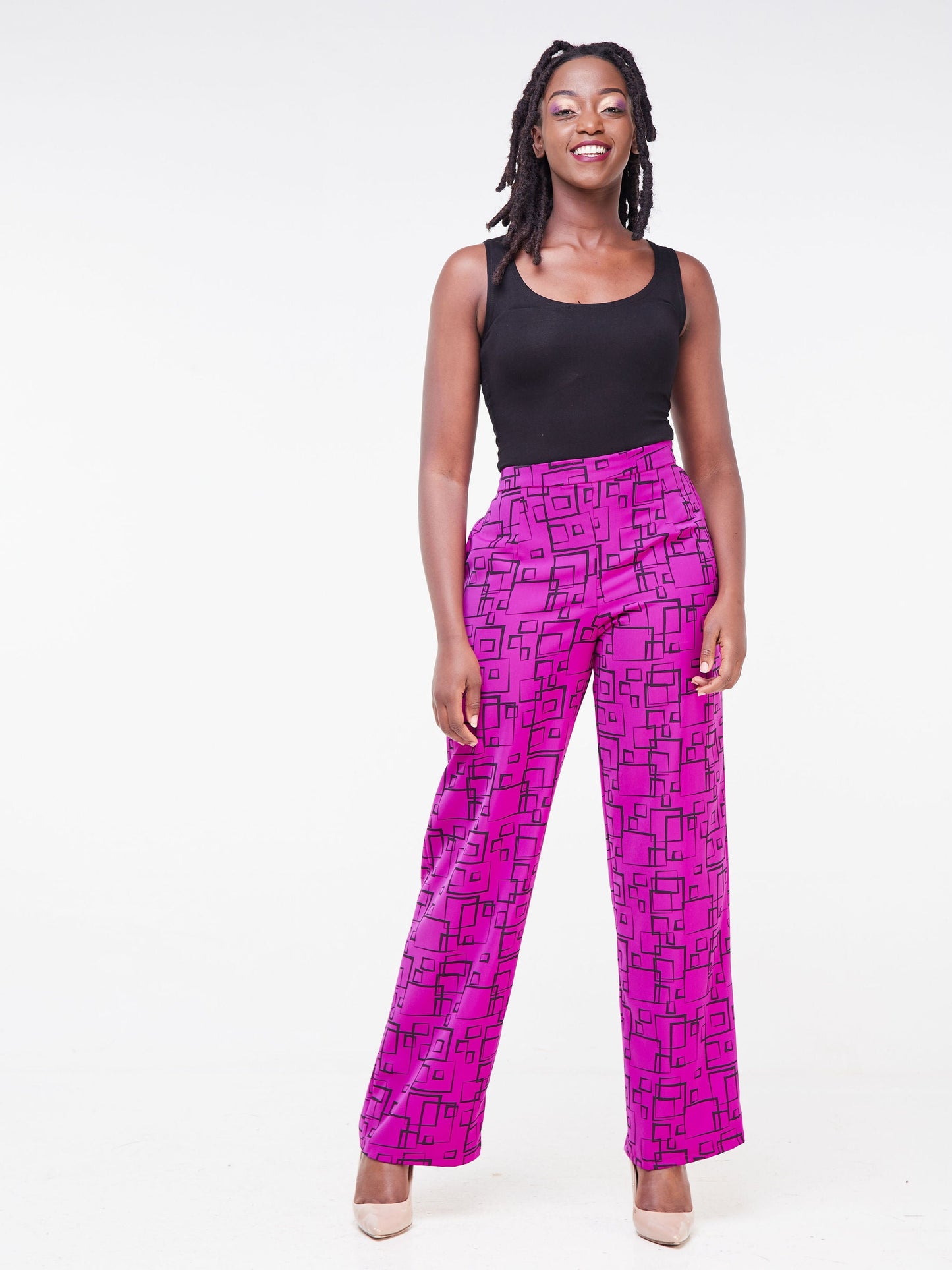 Vivo Fahari Straight Leg Pants - Pink / Geometric Print