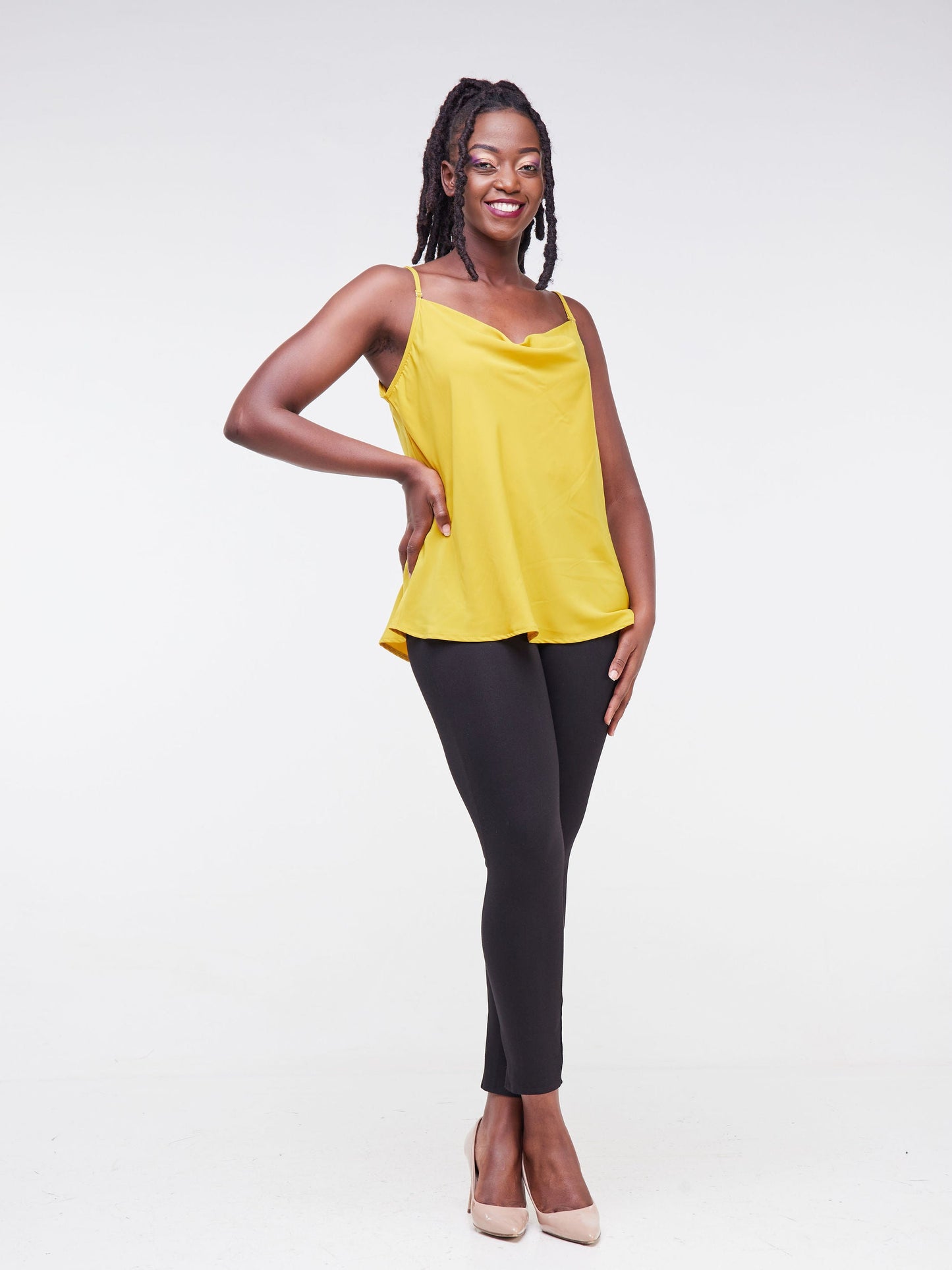 Vivo Fahari Strappy Cowl Top - Mustard