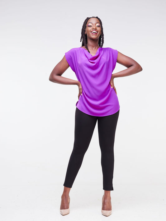 Vivo Fahari Drop Shoulder Cowl Top - Purple