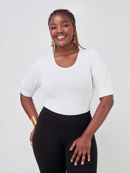 Vivo Tana Puff Sleeve Bodysuit - White