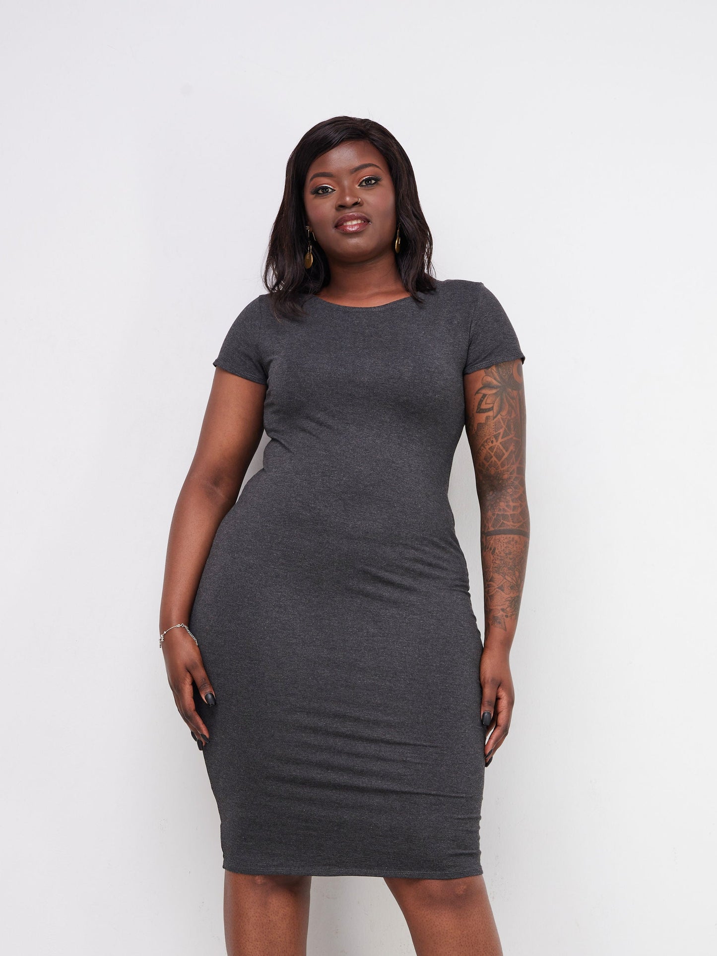 Vivo Basic Cap Sleeve Bodycon - Grey