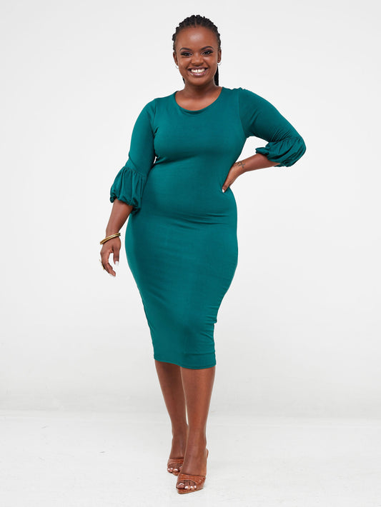 Vivo Basic Puff Sleeved Bodycon - Forest Green