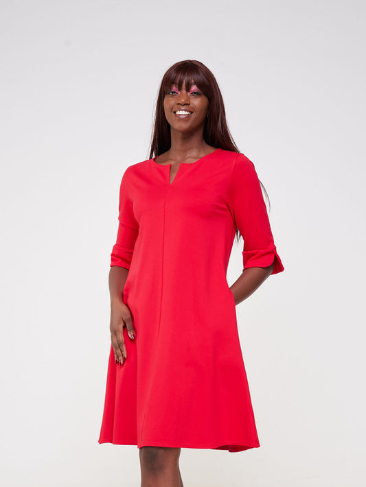 Vivo Zawadi Keyhole Dress - Red