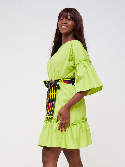 Safari Tawi Flounce Tent Dress - Lime Green