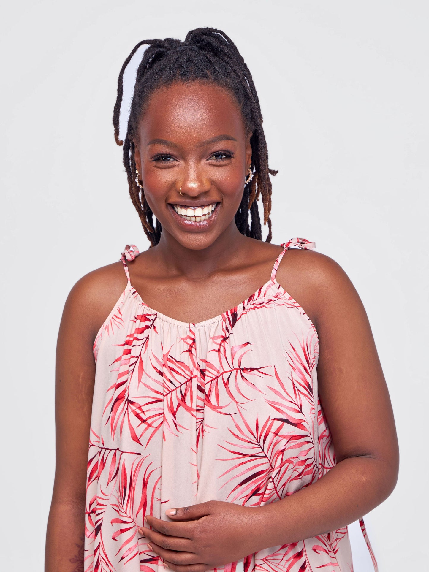 Vivo Maisha Strappy Culotte Jumpsuit - Taupe / Red Leaf Print