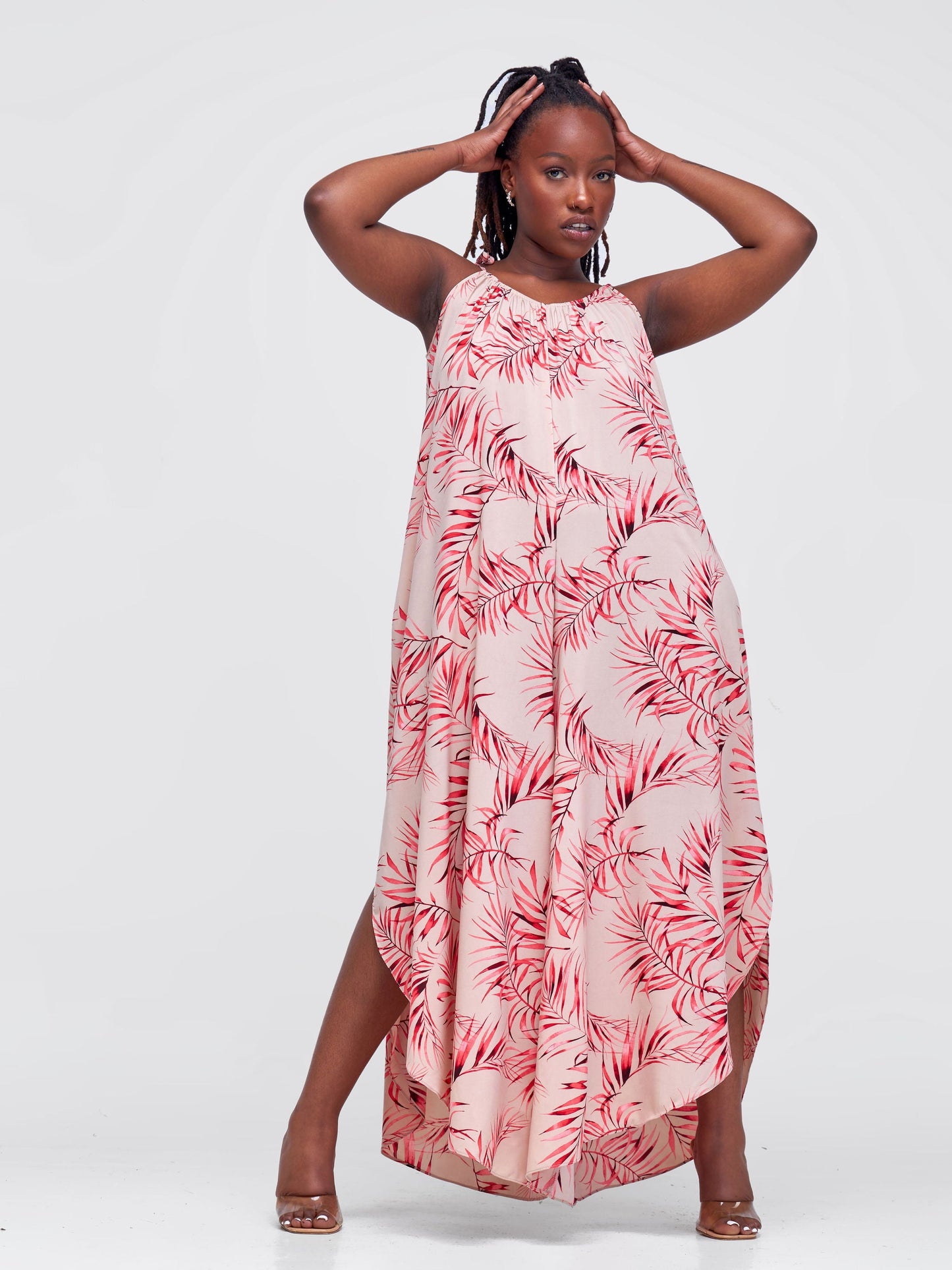 Vivo Maisha Strappy Culotte Jumpsuit - Taupe / Red Leaf Print