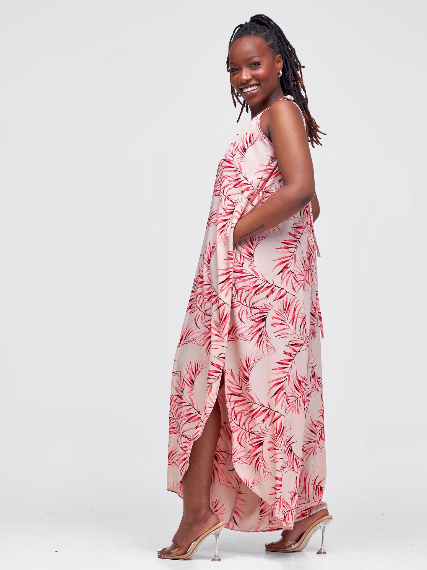 Vivo Maisha Strappy Culotte Jumpsuit - Taupe / Red Leaf Print