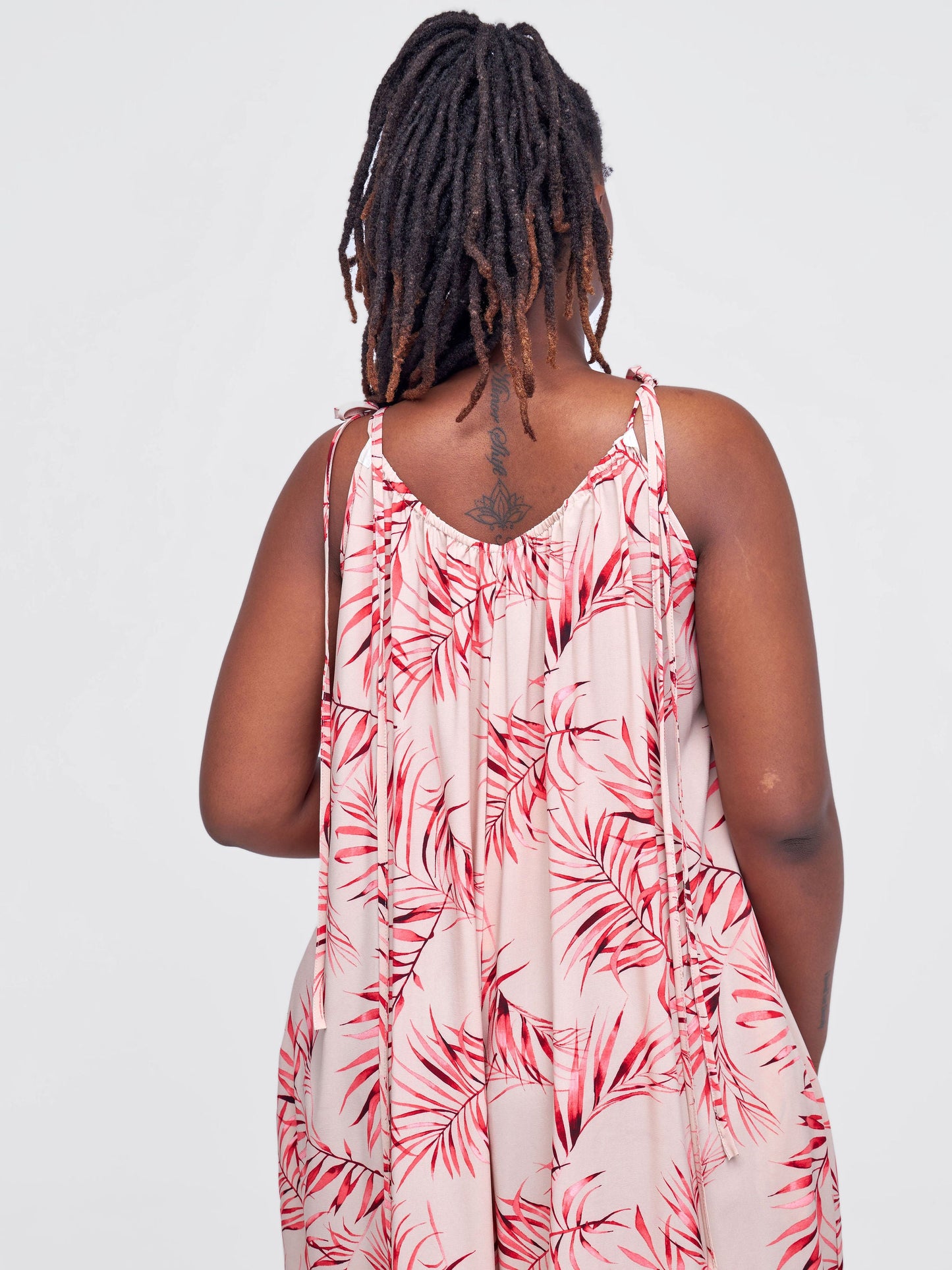 Vivo Maisha Strappy Culotte Jumpsuit - Taupe / Red Leaf Print