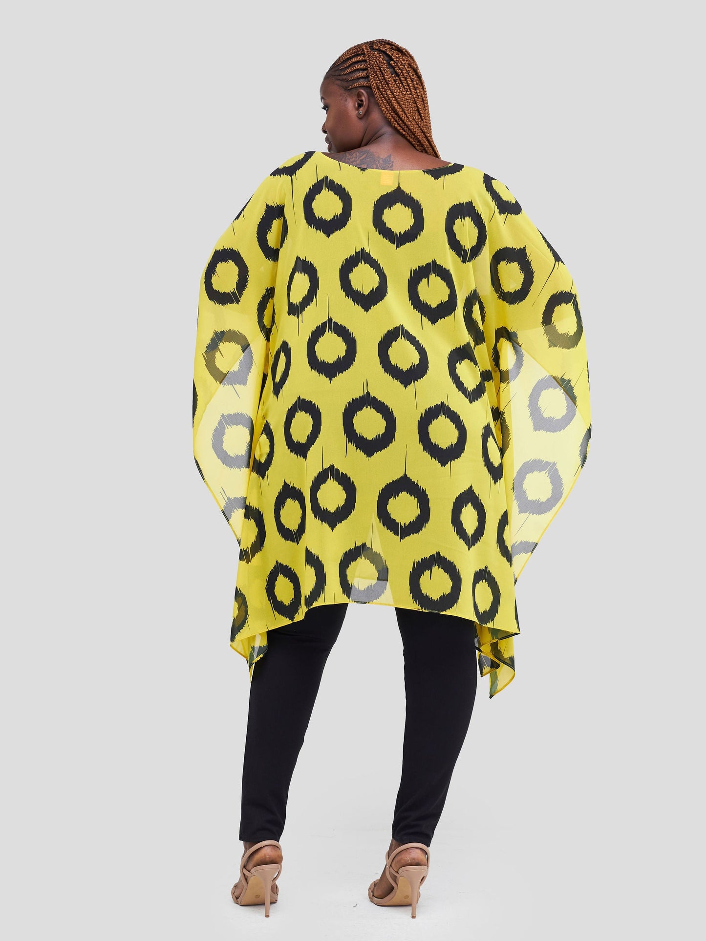 Vivo Basic Destiny Chiffon Top - Mustard / Black Circular Abstract Print