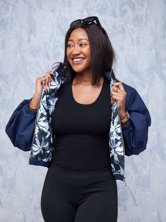 Safari Hawi Trumpet Sleeve Bomber Jacket - Navy Blue