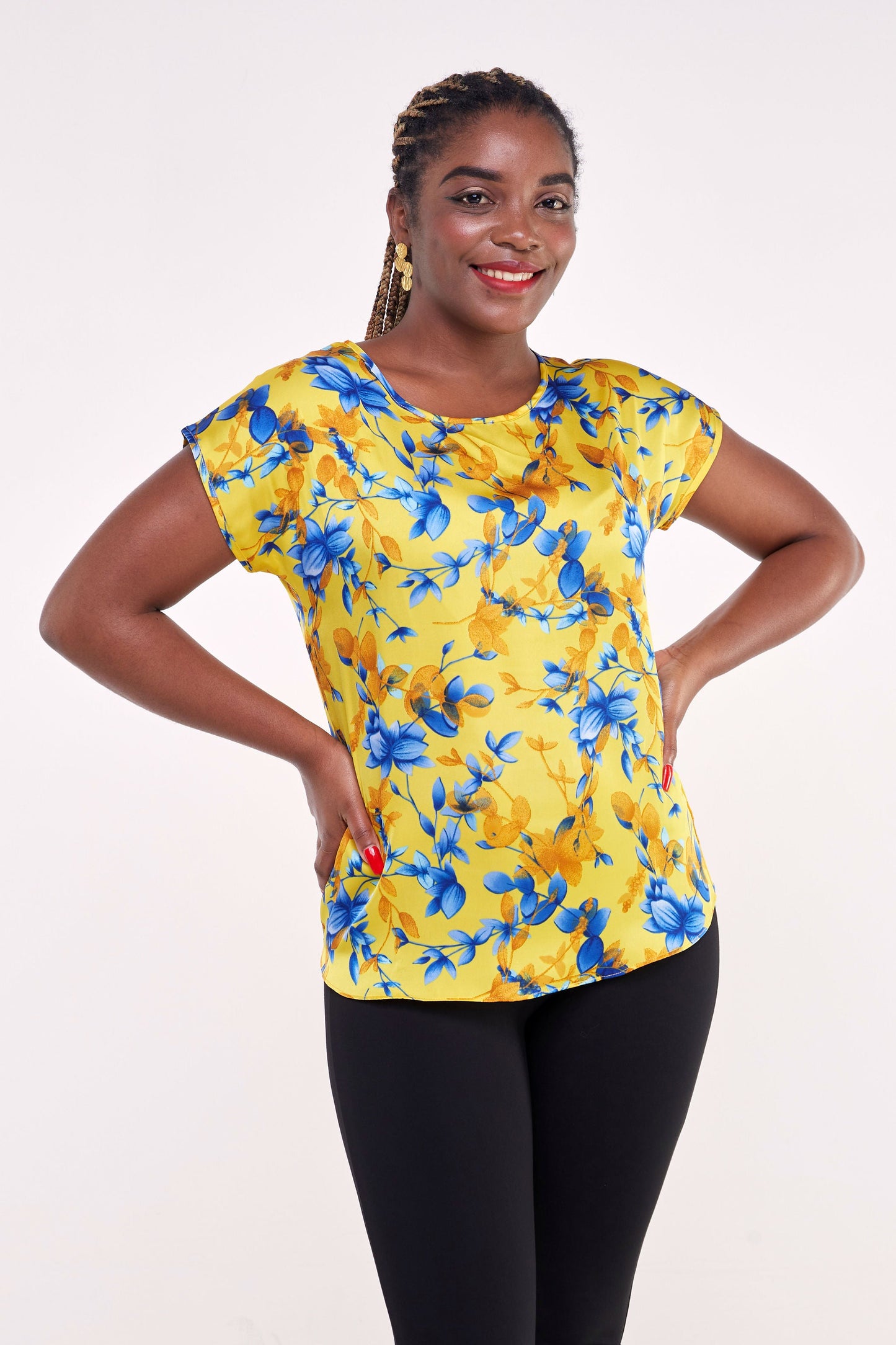 Vivo Thando Drop Shoulder Top - Yellow / Royal Blue Floral Print