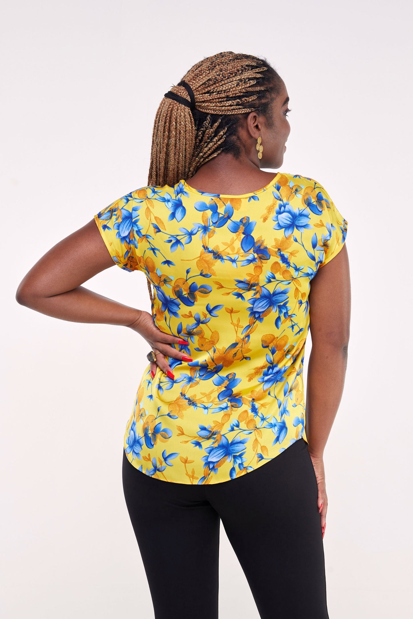 Vivo Thando Drop Shoulder Top - Yellow / Royal Blue Floral Print
