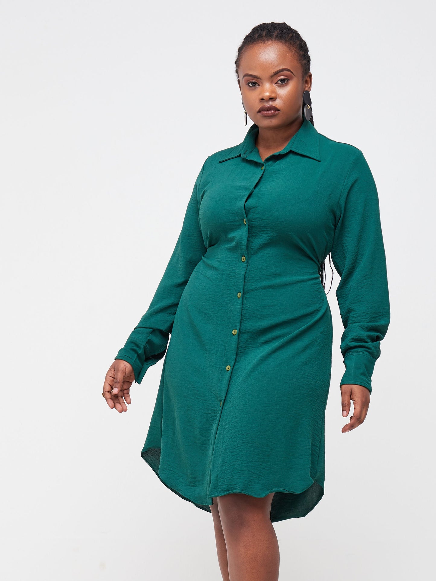 Vivo Tunu Long Sleeve Knee Length Shirt Dress - Green